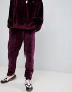 Fairplay Velour Joggers With Embroidery In Burgundy - Red