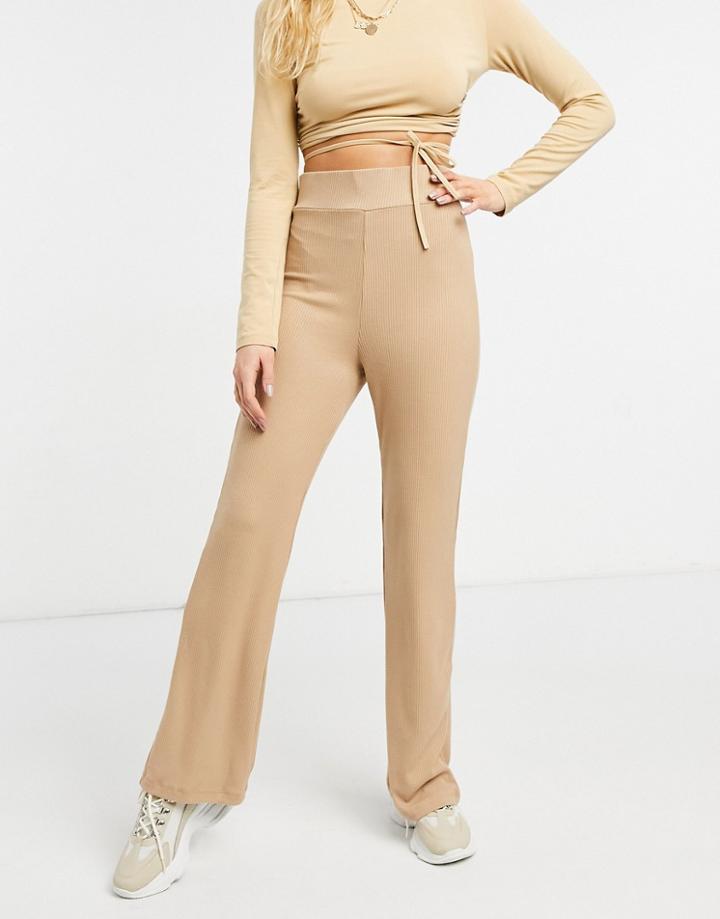 Na-kd Set High Waist Ribbed Pants In Beige-neutral