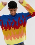 Asos Design Knitted Sweater With Flame Design - Multi