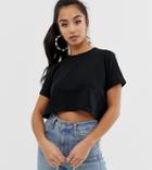 Asos Design Petite Organic Cotton Crop T-shirt With Roll Sleeve In Black - Black