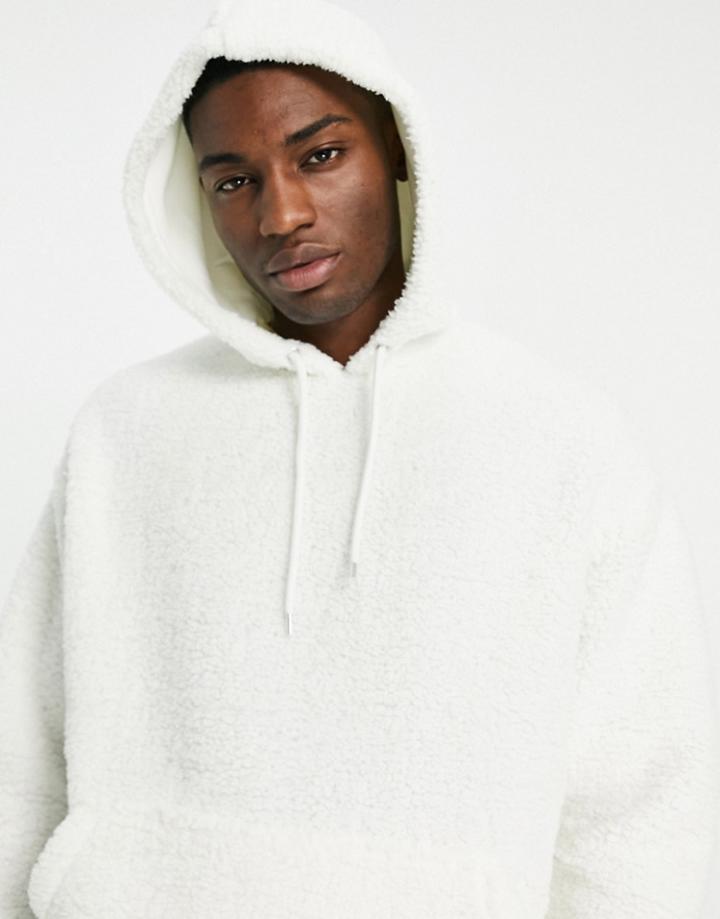 Asos Design Oversized Hoodie In White Teddy Borg