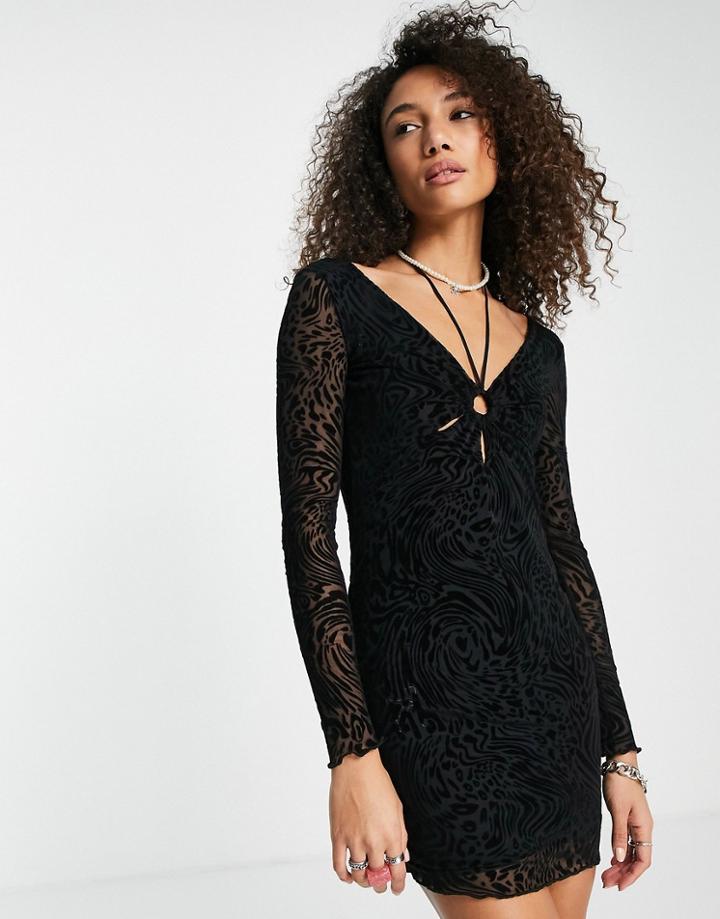 Bershka Cross Strap Detail Jacquard Mini Dress In Black