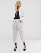 Closet London Paperbag Waist Cropped Pants In Oatmeal Stripe - White