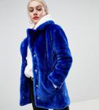 Brave Soul Petite Tasmin Faux Fur Coat - Blue