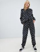 Daisy Street Relaxed Joggers In Faux Fur Polka Dot Two-piece - Black
