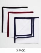 Asos 3 Pack Pocket Square Pack With Borders - White