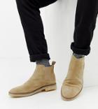 Asos Design Wide Fit Chelsea Boots In Stone Suede With Natural Sole
