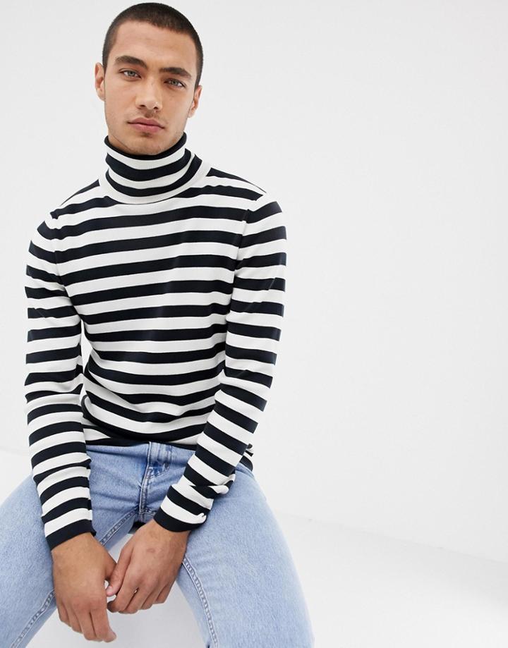 Selected Homme Roll Neck Stripe Long Sleeve Top