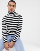 Selected Homme Roll Neck Stripe Long Sleeve Top