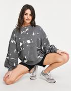 Damson Madder Organic Cotton Oversized Sweatshirt In Abstract Print - Part Of A Set-black