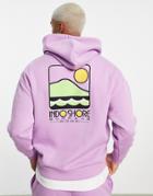 Asos Design Oversized Hoodie In Purple With Mountain Back Print - Part Of A Set