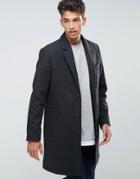 Asos Wool Mix Overcoat In Charcoal Check - Gray