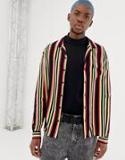 Collusion Long Sleeve Shirt With Revere Collar In Stripe - Multi