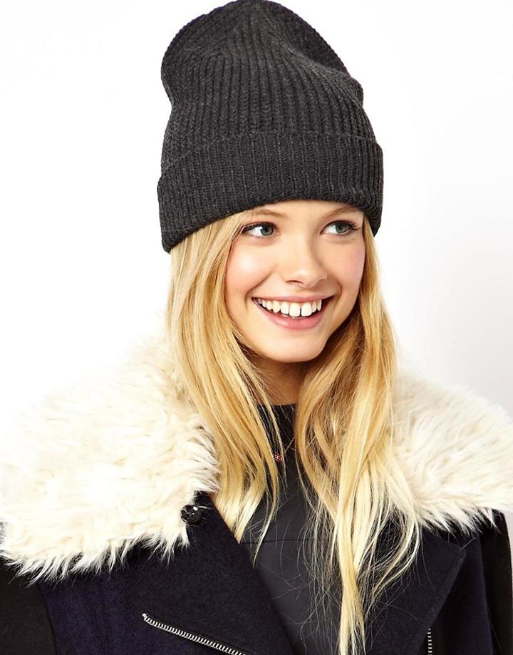 Asos Rib Boyfriend Beanie - Gray