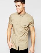 Asos Military Shirt In Stone With Double Pockets In Regular Fit - Stone