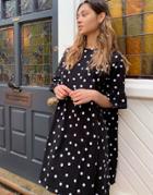 Asos Design Mini Smock Dress With Frill Sleeve In Spot-black