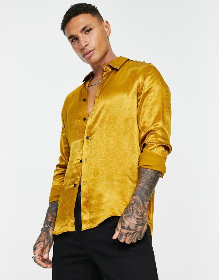 Asos Design High Shine Satin Shirt In Copper-blues