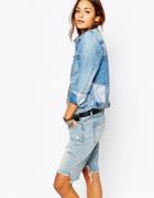 Blank Nyc Fitted Denim Jacket With Patchwork Cuff - Blue