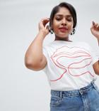 Asos Design Curve T-shirt With Scribble Lips Print - White