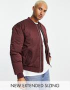 Asos Design Ma1 Bomber Jacket With Wadding Detail In Burgundy-red