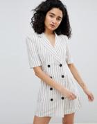 Bershka Stripe Blazer Dress In Cream - White