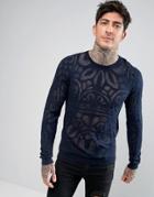Asos Knitted Sweater With Sheer Design - Navy
