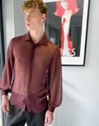Asos Design Regular Fit Sheer Shirt With Volume Sleeve In Berry-red