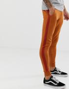 Asos Design Super Skinny Sweatpants With Side Stripe In Dark Orange - Orange