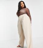 Asos Edition Curve Pleat Front Wide Leg Pants In Stone-neutral