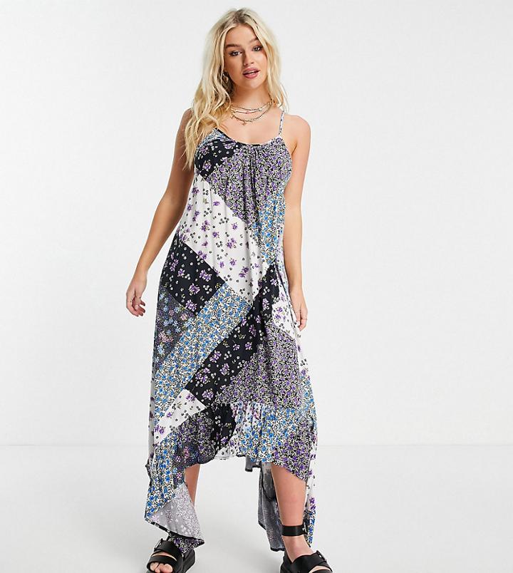 Violet Romance Petite Trapeze Midi Dress With Asymmetric Hem In Mixed Floral Print-multi
