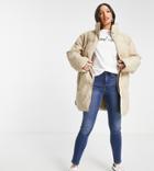 Asos Design Tall Rubberized Oversized Puffer Jacket In Camel-neutral