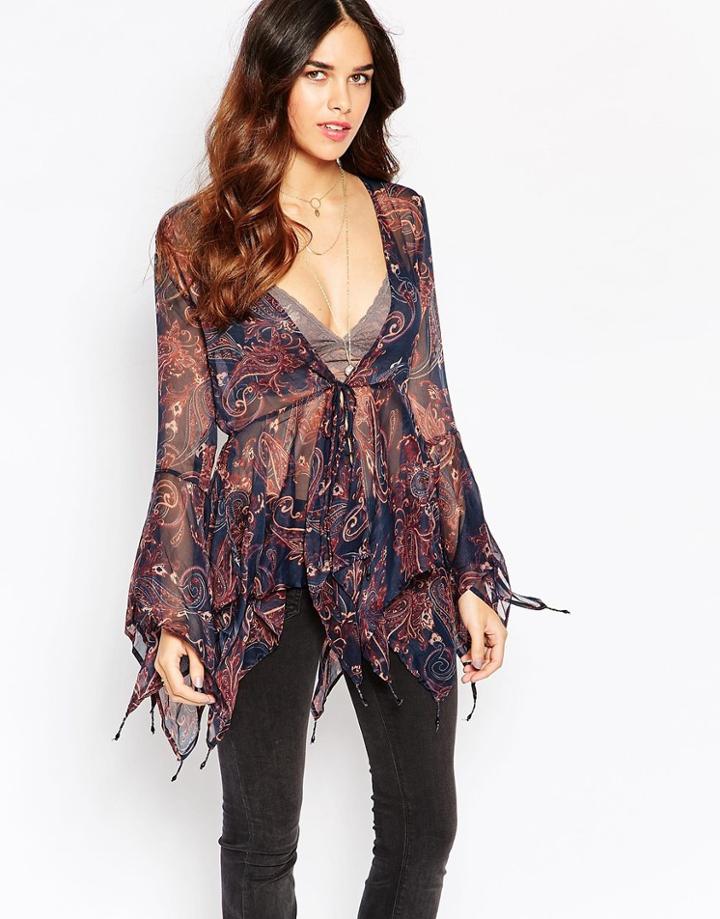 Qed London Blouse With Fluted Sleeves - Pink