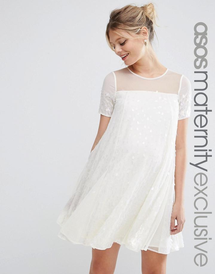 Asos Maternity Iridescent Sequin Swing Dress - Cream