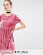 Reclaimed Vintage Smock Dress In Velvet - Pink