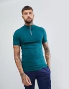 Asos Design Muscle Fit Zip Turtleneck T-shirt With Stretch In Green - Green