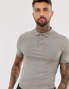 Asos Design Organic Muscle Fit Jersey Polo In Beige