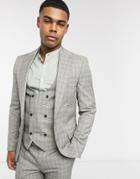 River Island Skinny Suit Jacket In Gray Check-grey