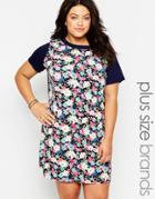 Rage Plus Plus Shift Dress In Floral Print - Black