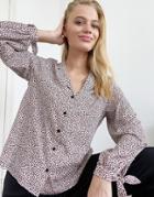 Topshop Satin Tie Cuff Shirt In Beige Spot-neutral