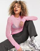 Weekday Tuck Recycled Polyamide Lightweight Knit Sweater In Bright Pink