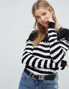 B.young Stripe Ruffle Sweater-multi