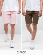 Asos 2 Pack Skinny Denim Shorts In Khaki And Pink Save - Multi