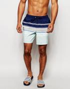 Asos Mid Length Swim Shorts With Engineered Stripe - Blue