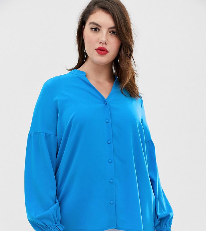 Junarose Balloon Sleeve Blouse - Blue