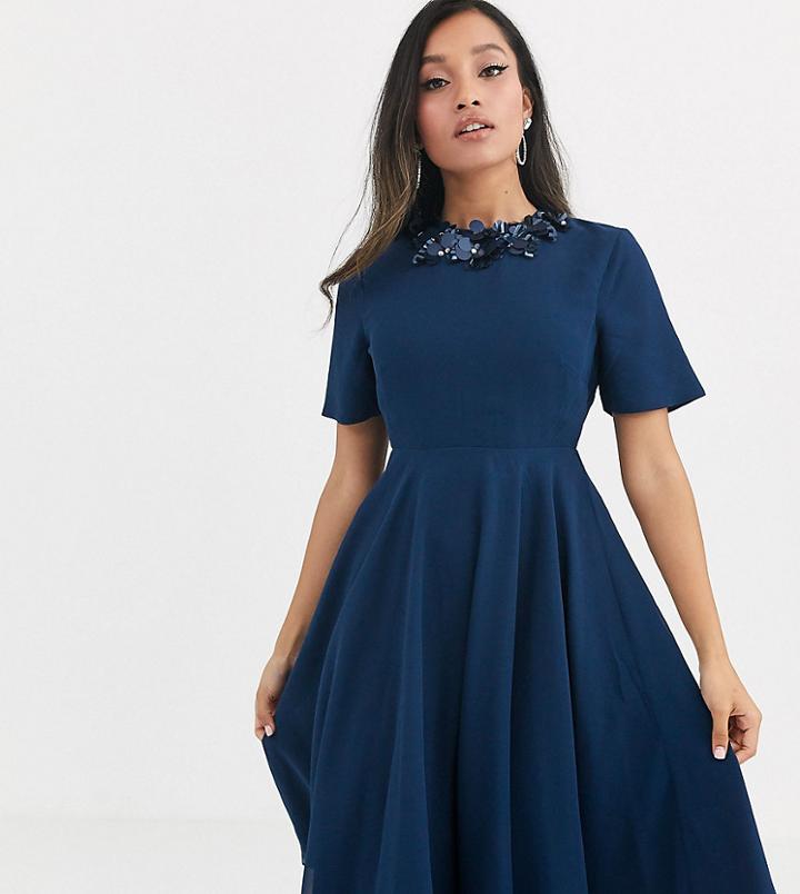 Asos Design Petite Crop Top Embellished Neckline Midi Dress