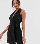 Asos Design Mini Belted Trench Dress In Soft Crepe - Black