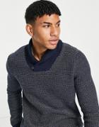 Selected Homme Organic Cotton Blend Shawl Neck Sweater In Navy