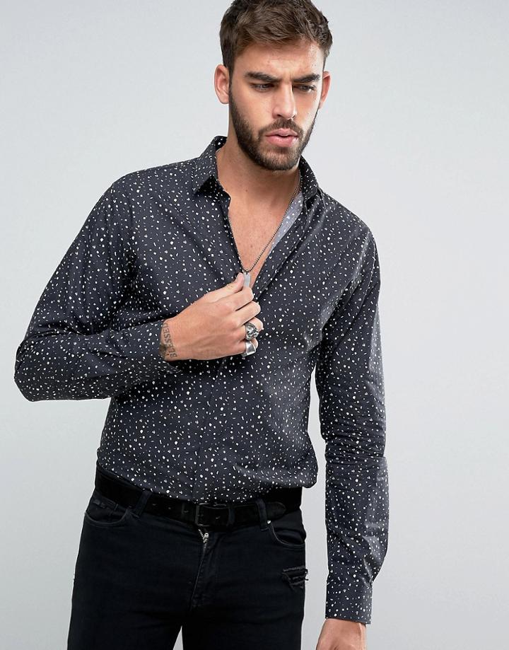 Noose & Monkey Skinny Shirt In Print - Black
