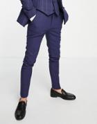 Asos Design Country Wedding Navy Color Range Skinny Wool Mix Suit Pants In Navy Basket Weave
