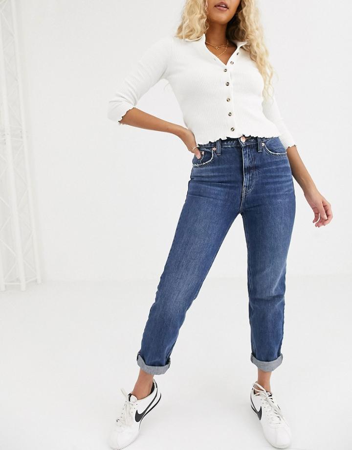 River Island Mom Jeans In Dark Blue Authentic